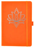 A5 notebook orange with Lotus in a gift box + 3 Yoga symbol paper clips