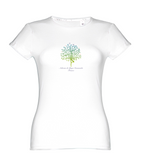 Women's Standard Cotton Slim Fit Yoga T-shirt with Ashram Tree - WHITE