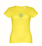 Women's Standard Cotton Slim Fit Yoga T-shirt with Ashram Tree - Yellow