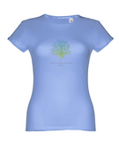 Women's Standard Cotton Slim Fit Yoga T-shirt with Ashram Tree - BLUE