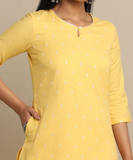 Woman's High Quality Yellow kurta with mini silver flower stitching - Size S (one size only)
