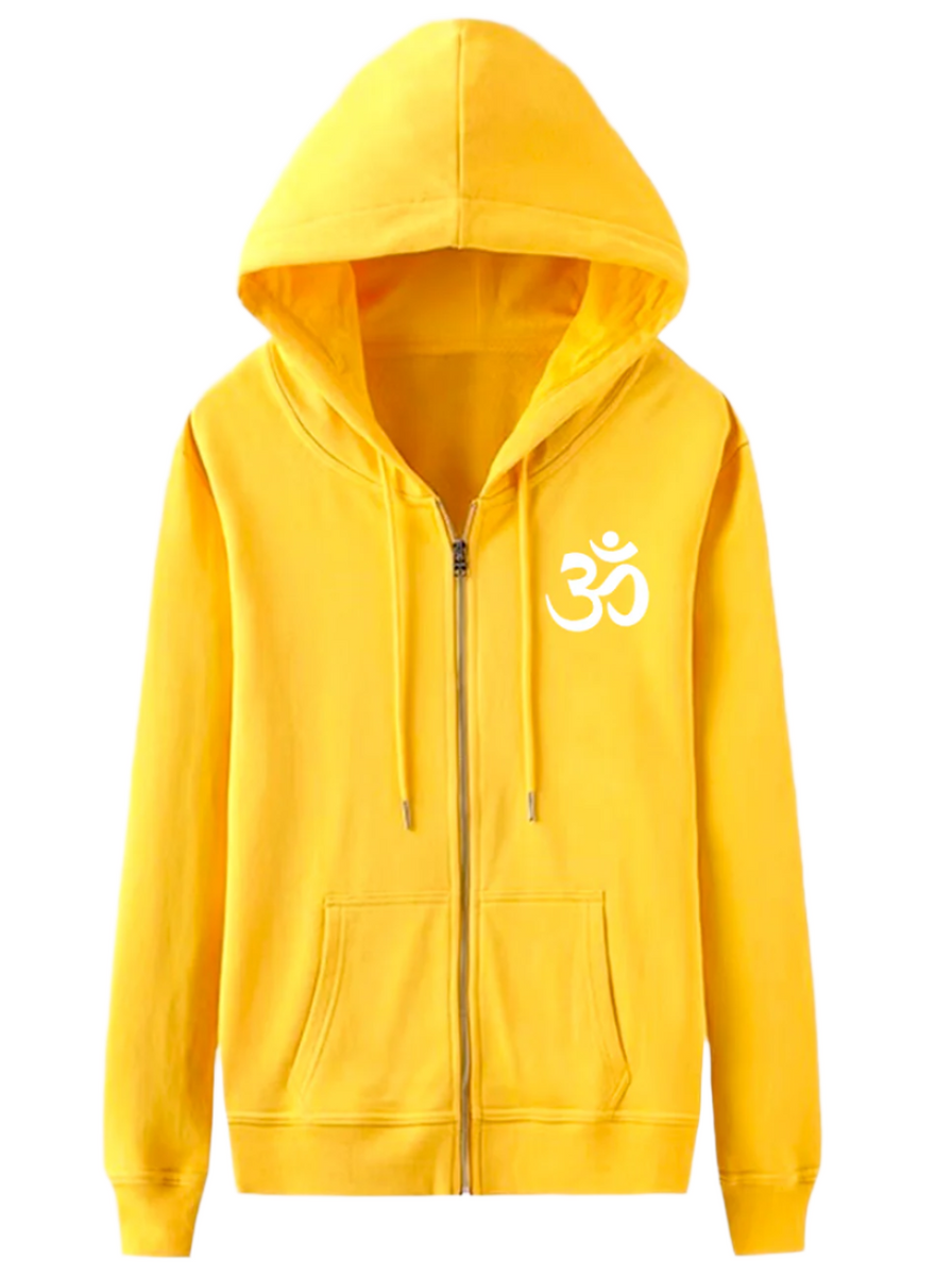 Unisex Men's Yoga Zip Hoodie Jacket - Yellow with OM Symbol