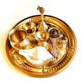 High Quality Brass Puja / Aarti Thali set with Abhishekam Conch - Large 24cm (9 items)
