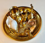 High Quality Brass Puja / Aarti Thali set with Abhishekam Conch - Large 24cm (9 items)