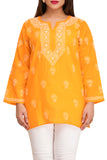 Woman's Hand Embroidered Cotton Chikan Kurta - Orange (A250565)