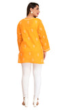 Woman's Hand Embroidered Cotton Chikan Kurta - Orange (A250565)