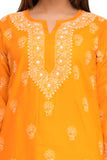 Woman's Hand Embroidered Cotton Chikan Kurta - Orange (A250565)