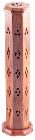 Wood tower - incense holder with flower KH-370
