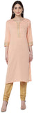 Gold Embroidery Pink Cotton Kurt for Woman (KF60)