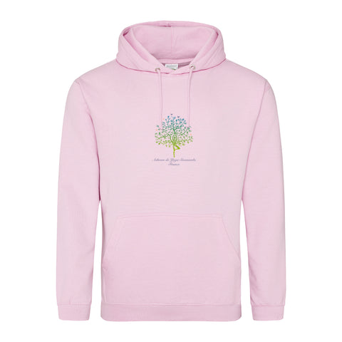 Unisex Yoga Hoodie Sweatshirt with Ashram Tree - Baby Pink
