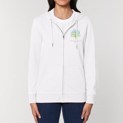 Organic Unisex Zip Hoodie Yoga Sweatshirt Jacket with Ashram Tree - White
