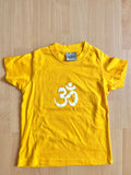 Children's Standard Cotton Yellow Yoga T-shirt - White Om (Size 2 - 5 years old)