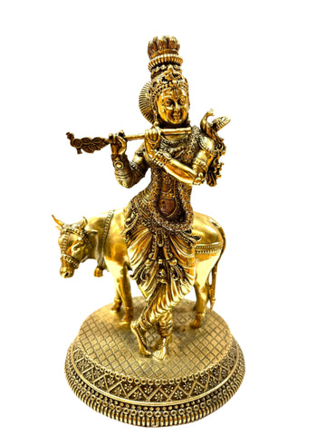 Krishna with cow pure brass statue high quality 17.5cm