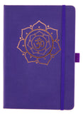 A5 notebook purple with gold OM in a gift box + 3 Yoga symbol paper clips