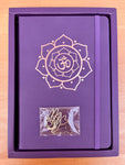 A5 notebook purple with gold OM in a gift box + 3 Yoga symbol paper clips