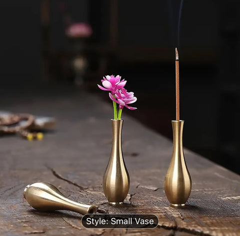 Incense holder mini brass flower vase Gold 6cm