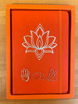 A5 notebook orange with Lotus in a gift box + 3 Yoga symbol paper clips