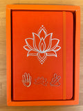 A5 notebook orange with Lotus in a gift box + 3 Yoga symbol paper clips