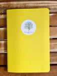 Ashram tree logo Large yellow A5 notebook with blank pages