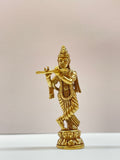 Mini standing Krishna with flute small brass statue 4 cm