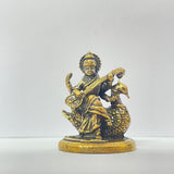 Mini Saraswati sitting on the swan small brass statue 3 cm