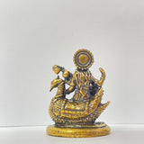 Mini Saraswati sitting on the swan small brass statue 3 cm