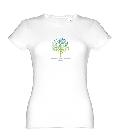 Women's Standard Cotton Slim Fit Yoga T-shirt with Ashram Tree - WHITE