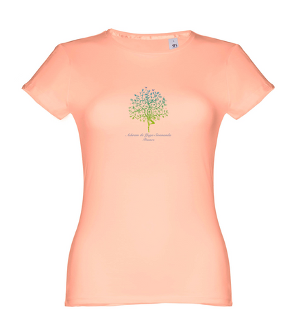 Women's Standard Cotton Slim Fit Yoga T-shirt with Ashram Tree - PINK