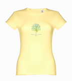 Women's Standard Cotton Slim Fit Yoga T-shirt with Ashram Tree - LIGHT Yellow