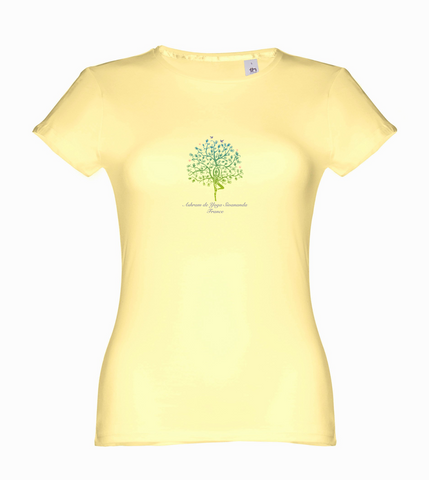 Women's Standard Cotton Slim Fit Yoga T-shirt with Ashram Tree - LIGHT Yellow