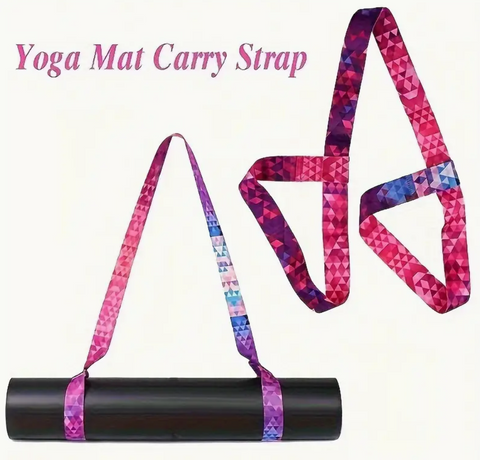 Yoga mat carry strap with pink geometric design