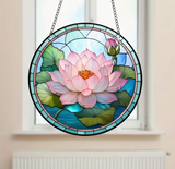 Lotus with blue background Hanging Sun Catcher Window Decor