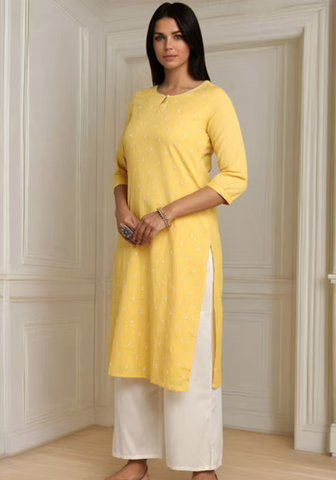 Woman's High Quality Yellow kurta with mini silver flower stitching - Size S (one size only)