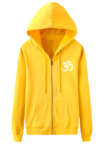 Unisex Men's Yoga Zip Hoodie Jacket - Yellow with OM Symbol