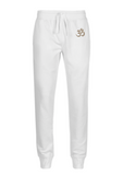 Unisex Men's Slim fit Fleece White Yoga Trousers Jogging Pants with Om Symbol