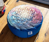 "Flower of Life" Round Large Meditation cushion blue