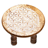 Mini Alter table with Flower of Life mandala, Mango wood