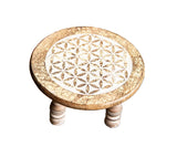 Mini Alter table with Flower of Life mandala, Mango wood