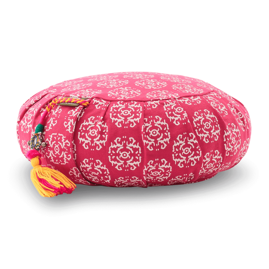 Meditation cushion round Indian pattern 15 cm hight 2 colours Sivananda Yoga Boutique
