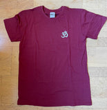 Unisex Men's Standard Cotton Maroon Yoga T-shirt - Small mini white Om