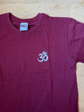 Unisex Men's Standard Cotton Maroon Yoga T-shirt - Small mini white Om