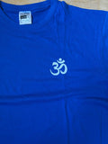 Unisex Men's Standard Cotton Blue Yoga T-shirt - Small mini white Om
