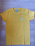 Unisex Men's Standard Cotton Yellow Yoga T-shirt - Small mini white Om