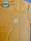 Unisex Men's Standard Cotton Yellow Yoga T-shirt - Small mini white Om