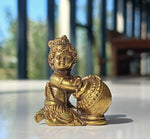 Mini Baby Krishna holding butter pot small brass statue 3cm