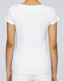 T-shirt de yoga pour femme blanc 100 % coton biologique (anniversaire de l'Ashram 20 ans)