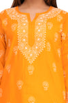 Chikan Kurta en coton brodée main Femme - Orange (A250565)