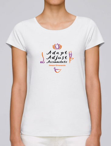 100% Organic Cotton White Women's Yoga T-shirt (Adapt Adjust Accommodate)