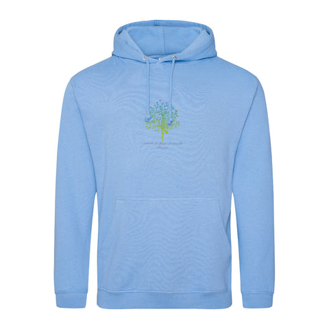 Unisex Yoga Hoodie Sweatshirt with Ashram Tree - Cornflower Blue