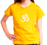 Children's Standard Cotton Yellow Yoga T-shirt - White Om (Size 2 - 5 years old)